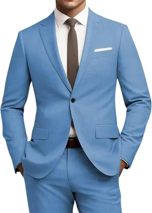 Mens Slim Fit 2 Piece Suit 1 Button Soild Jacket Pants Set Wedding Prom Dress Suit