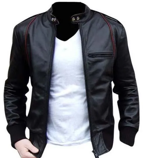 Mens Stylish Leather Motorcycle Jacket by TJS