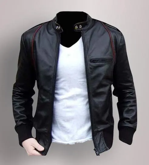 Mens Stylish Leather Motorcycle Jacket by TJS