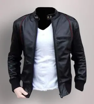 Mens Stylish Leather Motorcycle Jacket by TJS