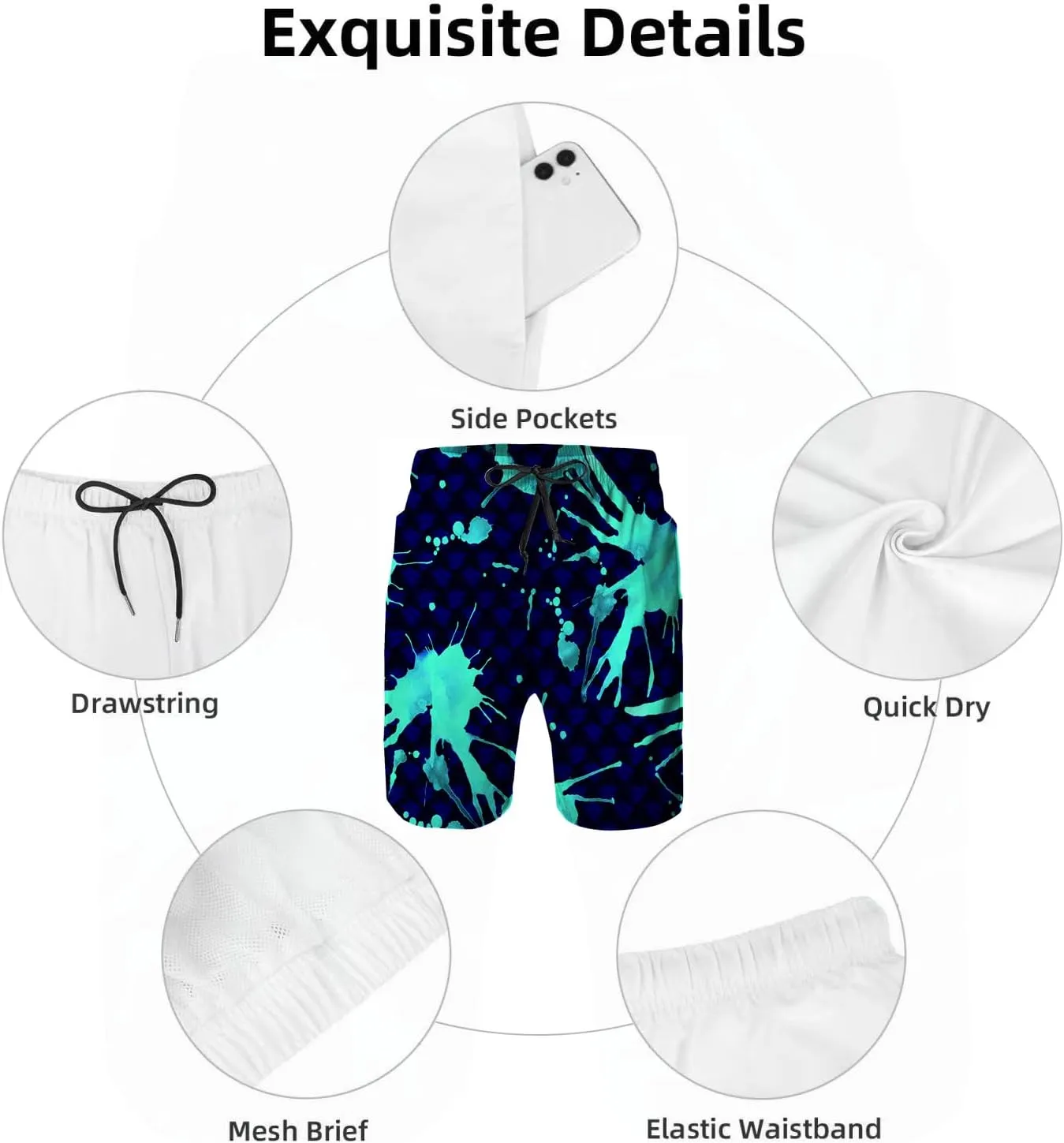Mens Swim Trunks with Mesh Lining,Quick Dry Swimsuit Board Shorts Beach Pants Swimwear Bathing Suits