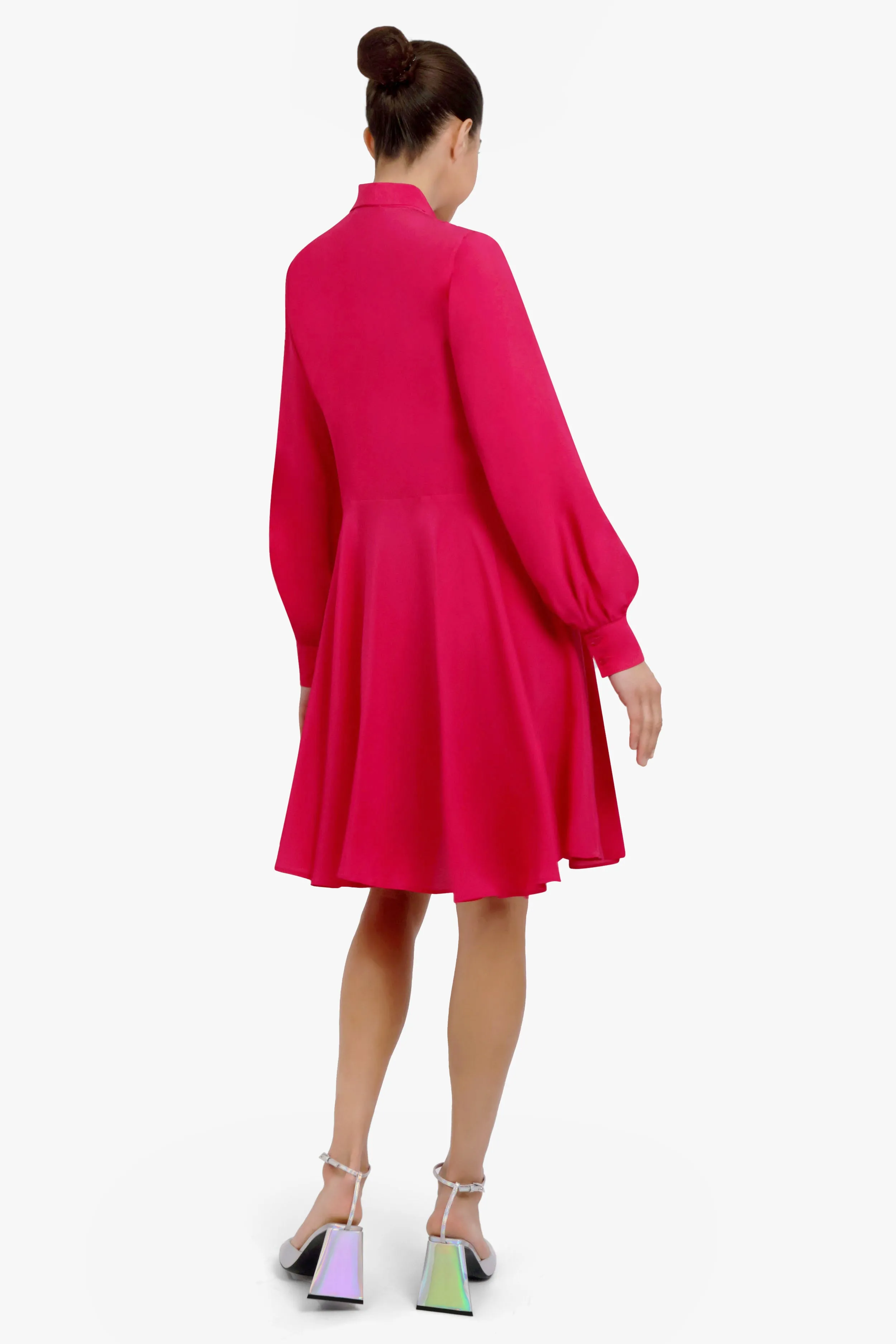 Midi Crepe De Chine Neck Tie Dress | Fuschia
