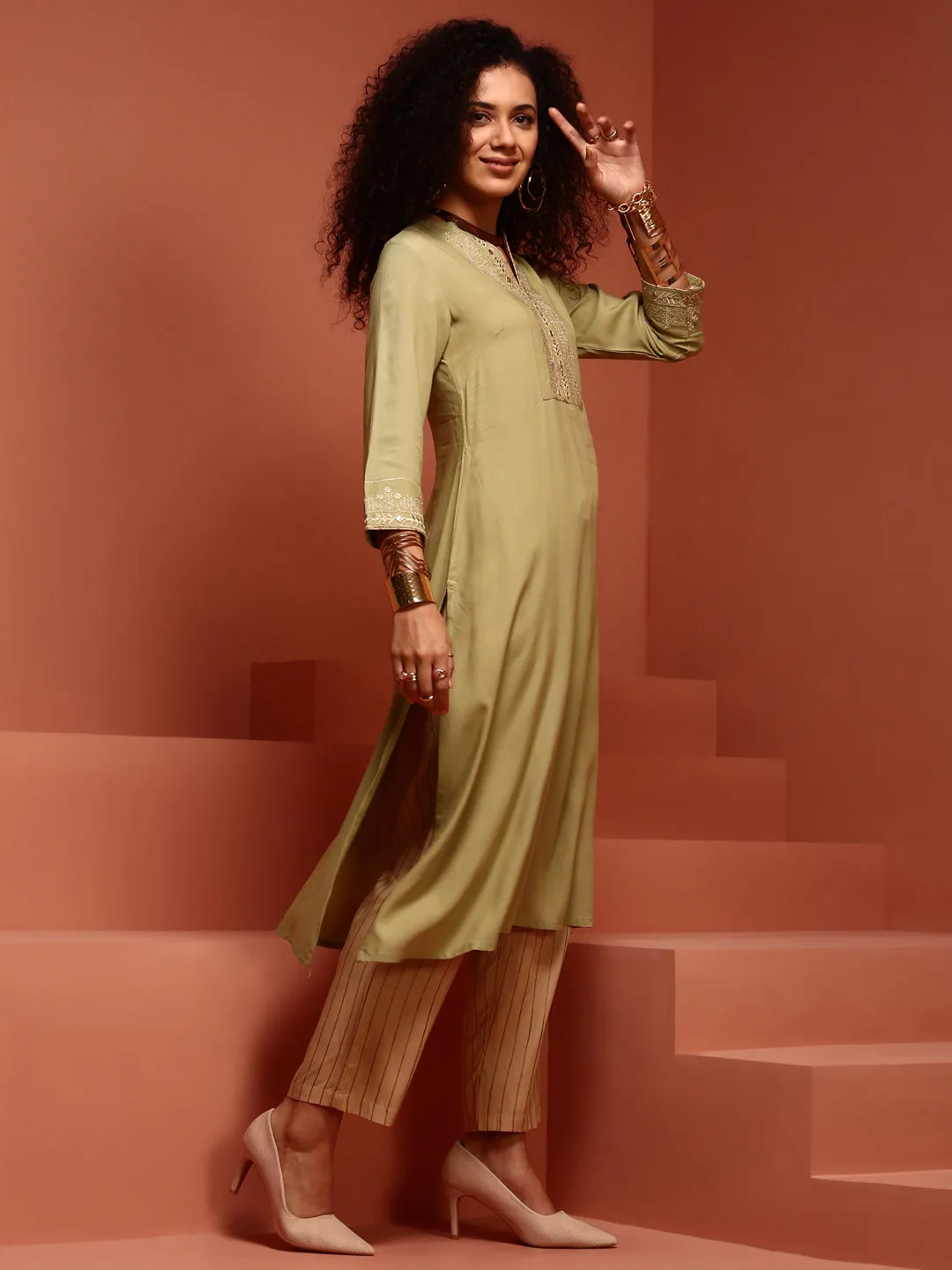 Mint Embroidered Kurta Set