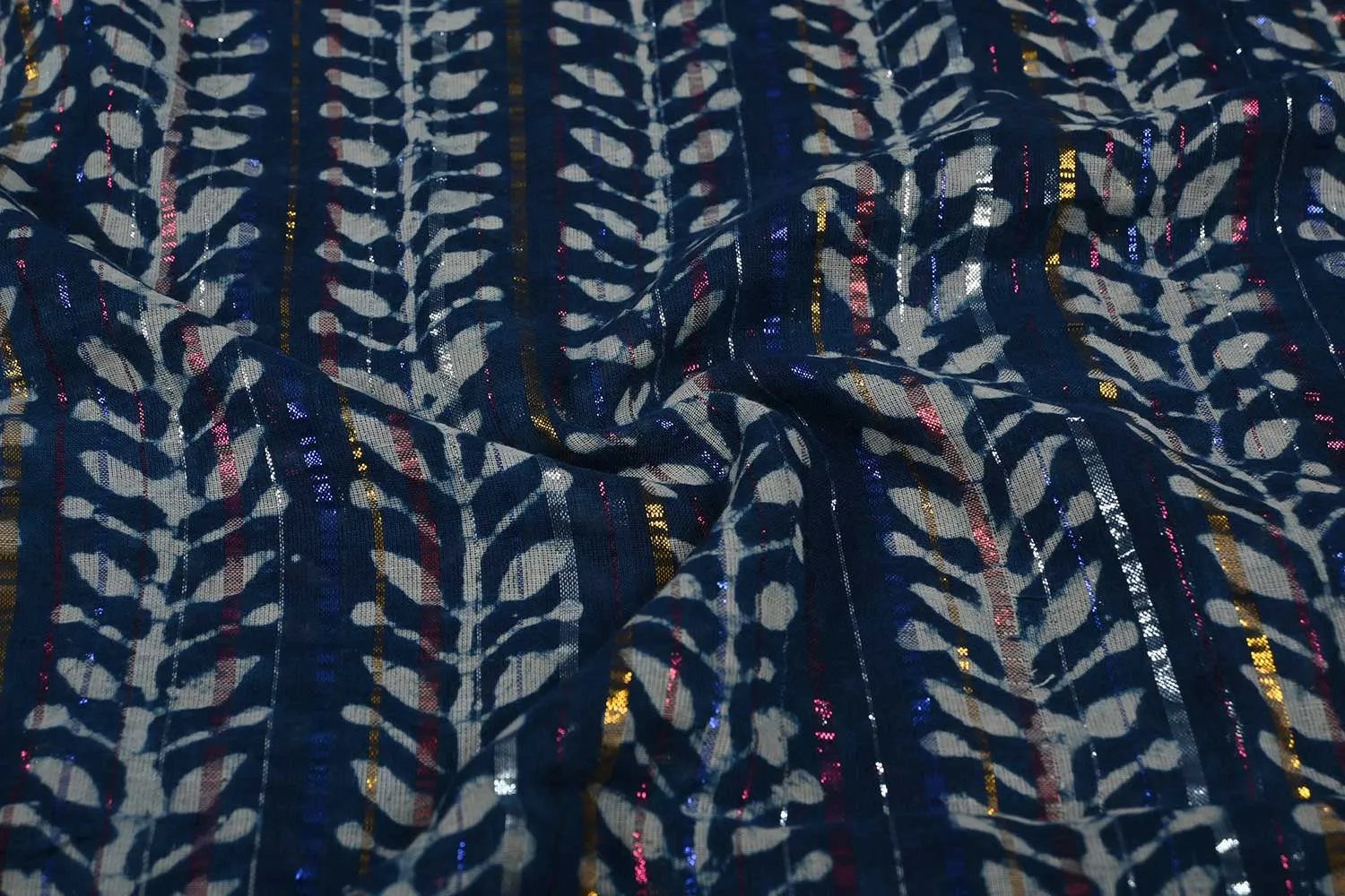 Multicolor Stripes Cotton Voile Lurex Fabric