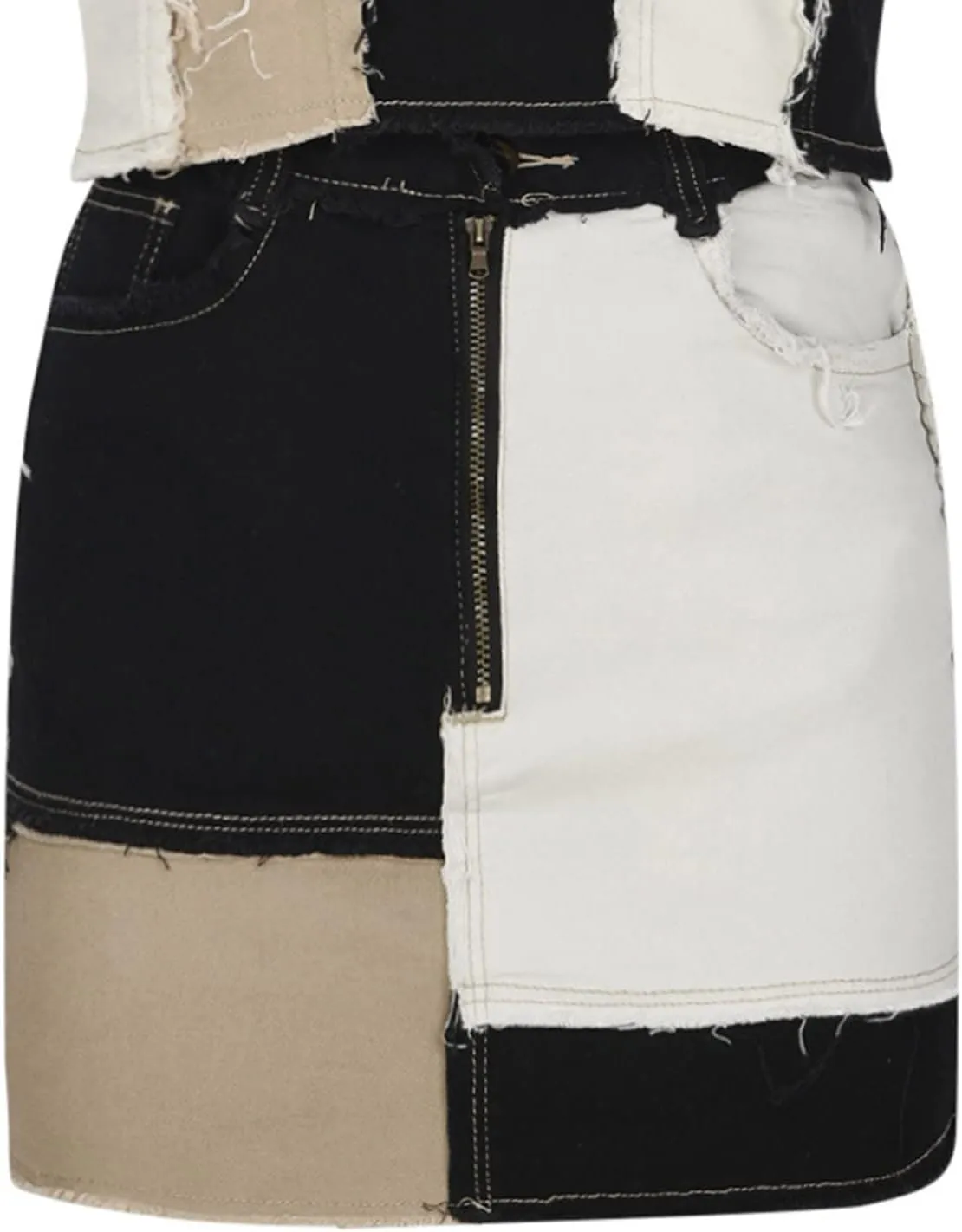 NaRHbrg Denim Skirts for Women's Casual Distressed Ripped A-Line Denim Short Skirt Zipper Front Denim Mini Skirt with Pocket