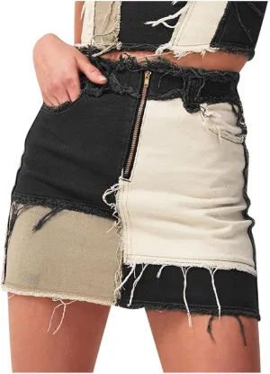 NaRHbrg Denim Skirts for Women's Casual Distressed Ripped A-Line Denim Short Skirt Zipper Front Denim Mini Skirt with Pocket