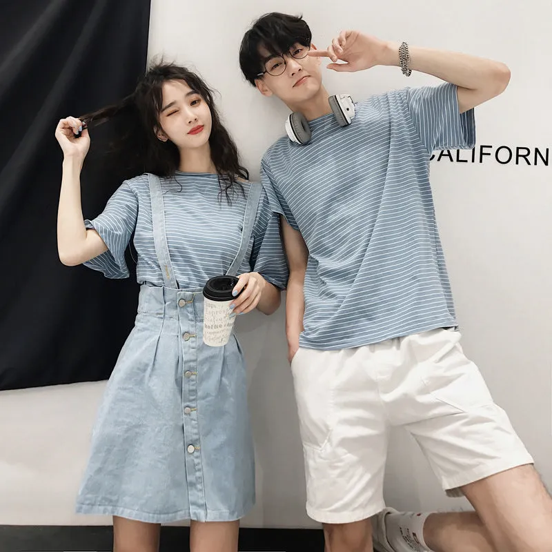Niche Trendy Couple Summer Short Sleeve T-Shirt Korean INS Popular Elegant Dress Sets