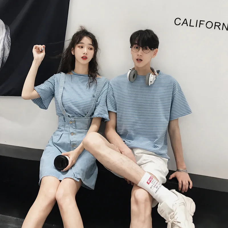 Niche Trendy Couple Summer Short Sleeve T-Shirt Korean INS Popular Elegant Dress Sets