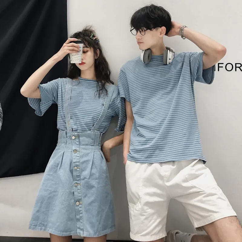 Niche Trendy Couple Summer Short Sleeve T-Shirt Korean INS Popular Elegant Dress Sets