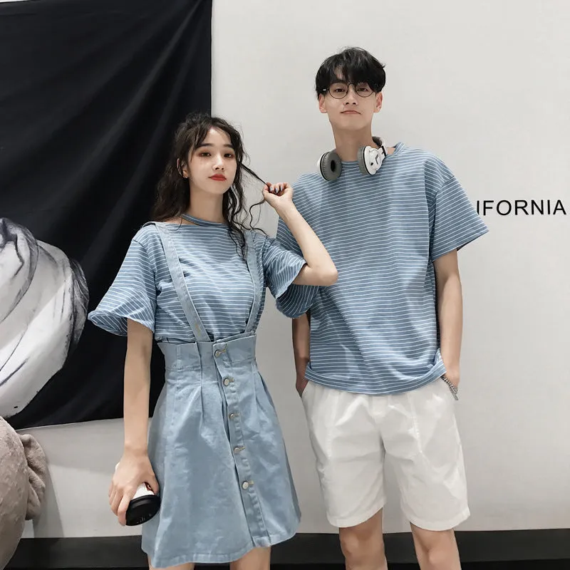 Niche Trendy Couple Summer Short Sleeve T-Shirt Korean INS Popular Elegant Dress Sets