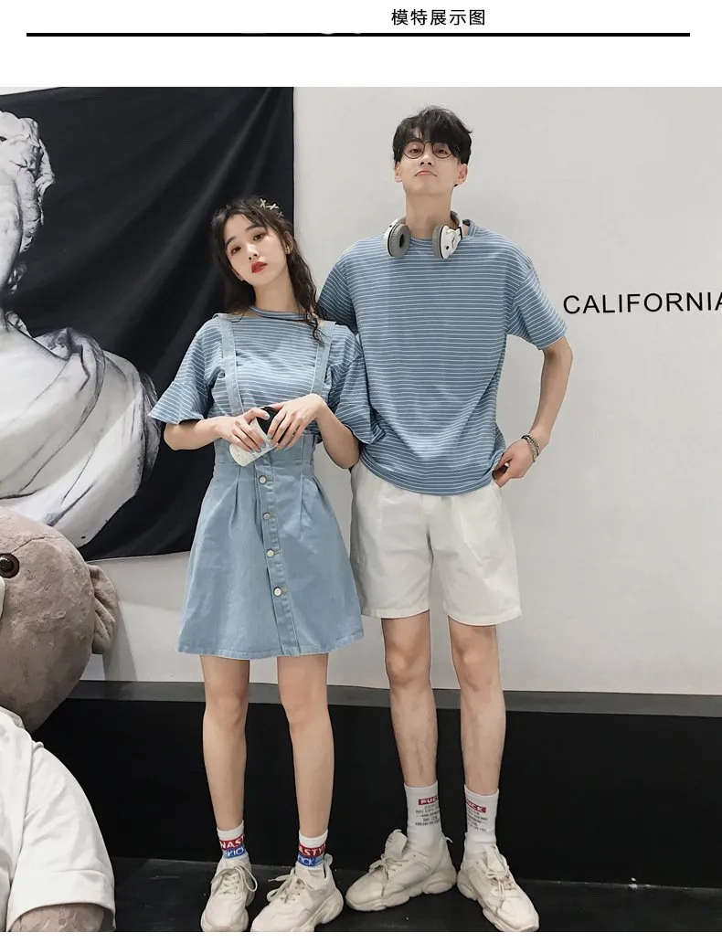 Niche Trendy Couple Summer Short Sleeve T-Shirt Korean INS Popular Elegant Dress Sets