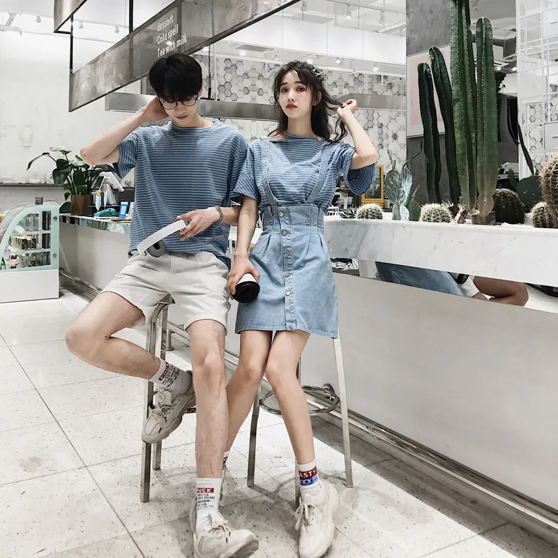 Niche Trendy Couple Summer Short Sleeve T-Shirt Korean INS Popular Elegant Dress Sets