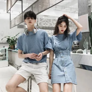 Niche Trendy Couple Summer Short Sleeve T-Shirt Korean INS Popular Elegant Dress Sets