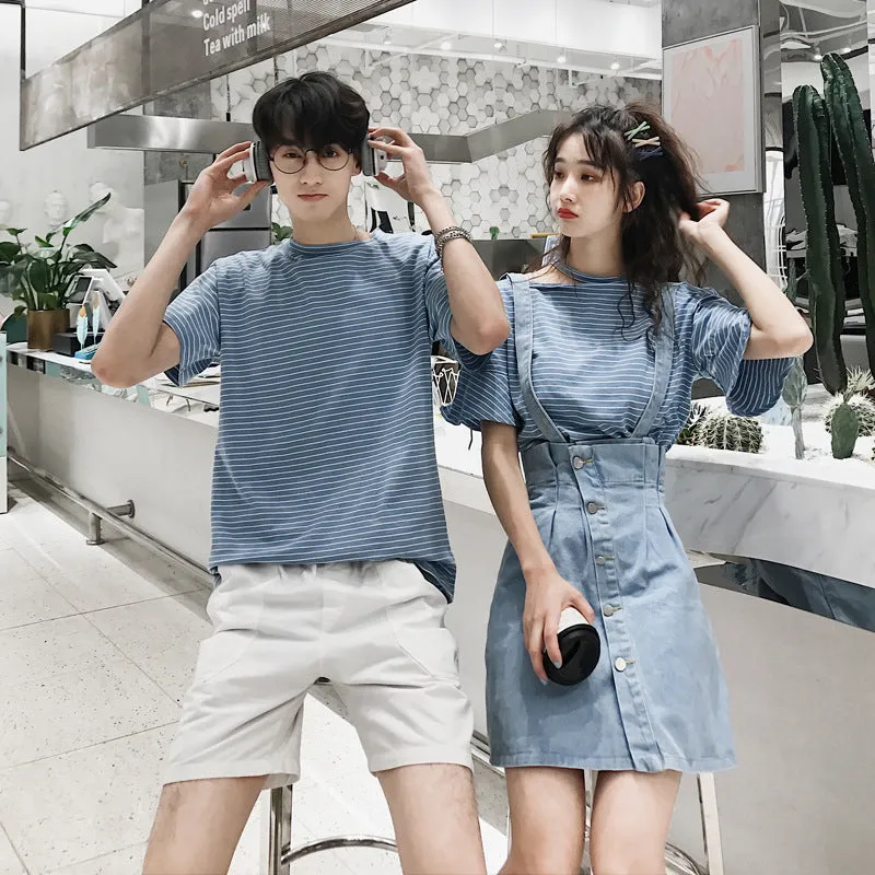 Niche Trendy Couple Summer Short Sleeve T-Shirt Korean INS Popular Elegant Dress Sets