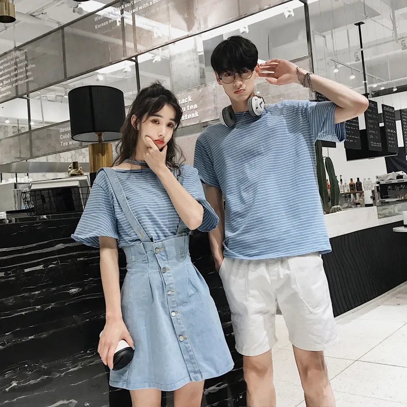 Niche Trendy Couple Summer Short Sleeve T-Shirt Korean INS Popular Elegant Dress Sets