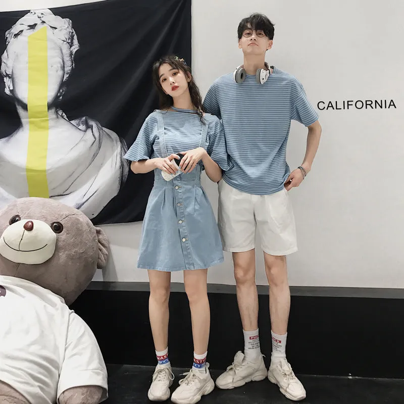 Niche Trendy Couple Summer Short Sleeve T-Shirt Korean INS Popular Elegant Dress Sets