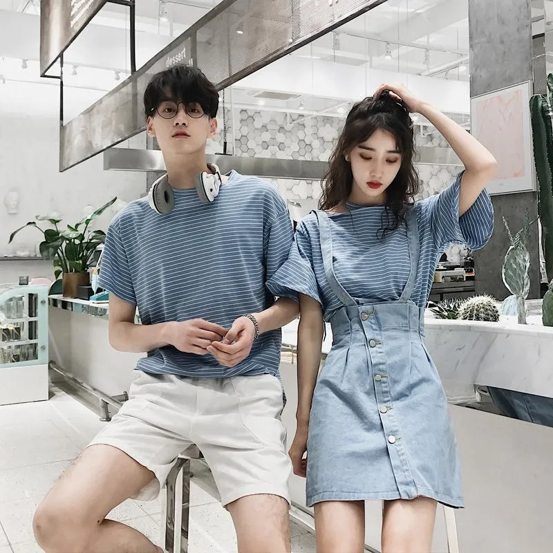 Niche Trendy Couple Summer Short Sleeve T-Shirt Korean INS Popular Elegant Dress Sets