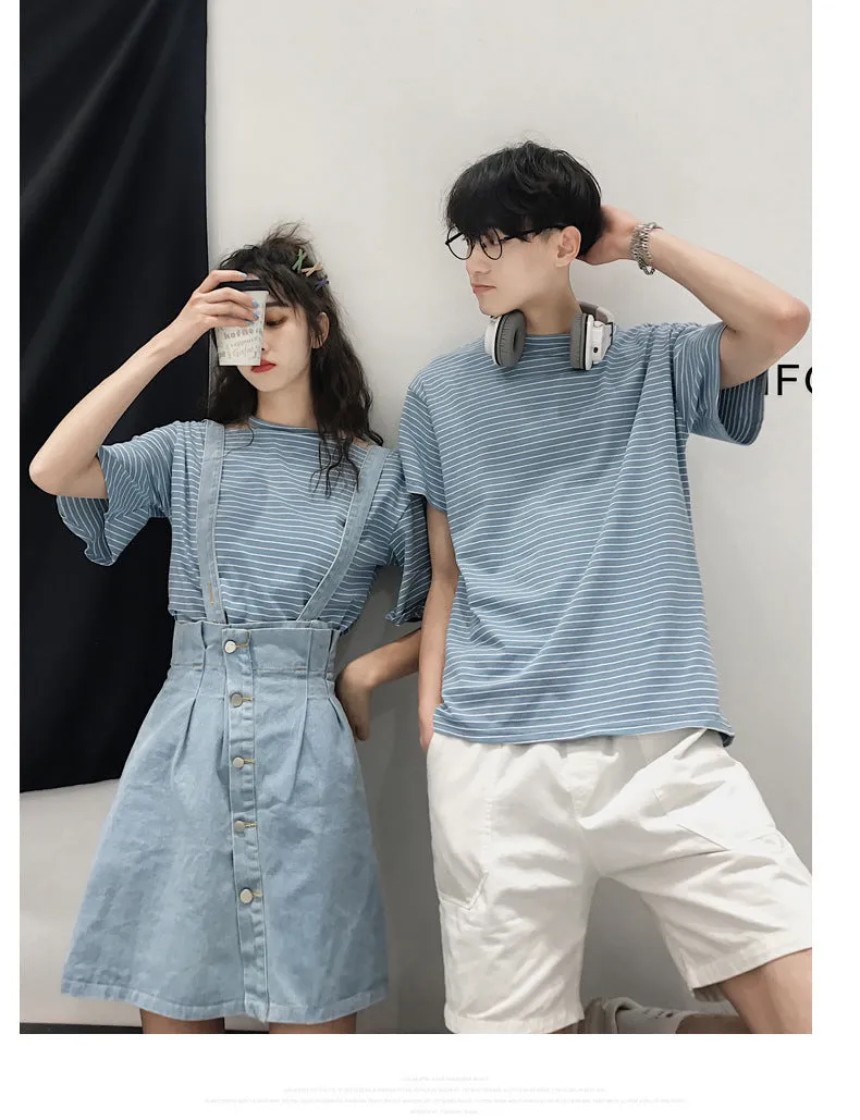 Niche Trendy Couple Summer Short Sleeve T-Shirt Korean INS Popular Elegant Dress Sets