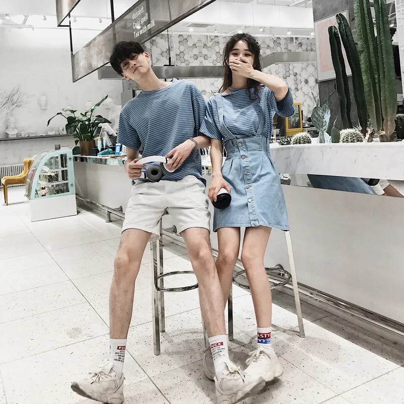 Niche Trendy Couple Summer Short Sleeve T-Shirt Korean INS Popular Elegant Dress Sets
