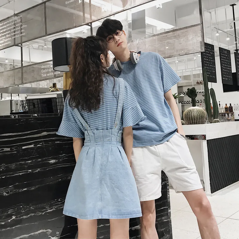 Niche Trendy Couple Summer Short Sleeve T-Shirt Korean INS Popular Elegant Dress Sets