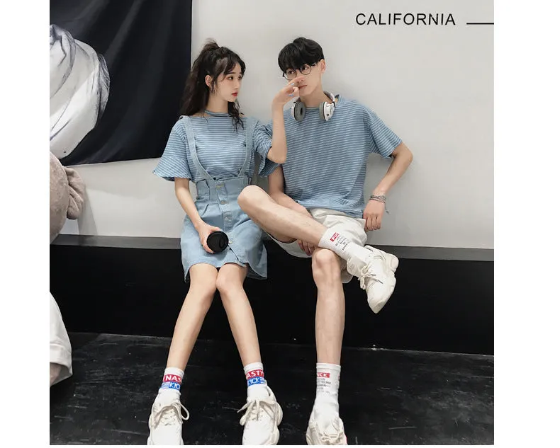 Niche Trendy Couple Summer Short Sleeve T-Shirt Korean INS Popular Elegant Dress Sets
