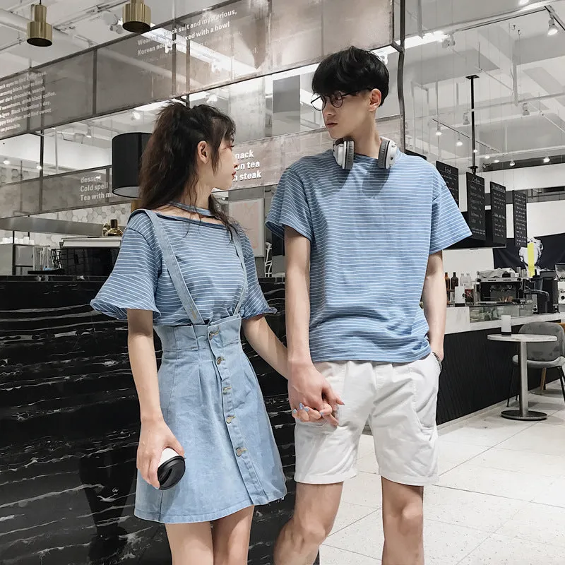 Niche Trendy Couple Summer Short Sleeve T-Shirt Korean INS Popular Elegant Dress Sets