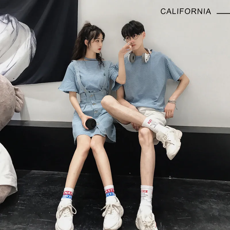 Niche Trendy Couple Summer Short Sleeve T-Shirt Korean INS Popular Elegant Dress Sets