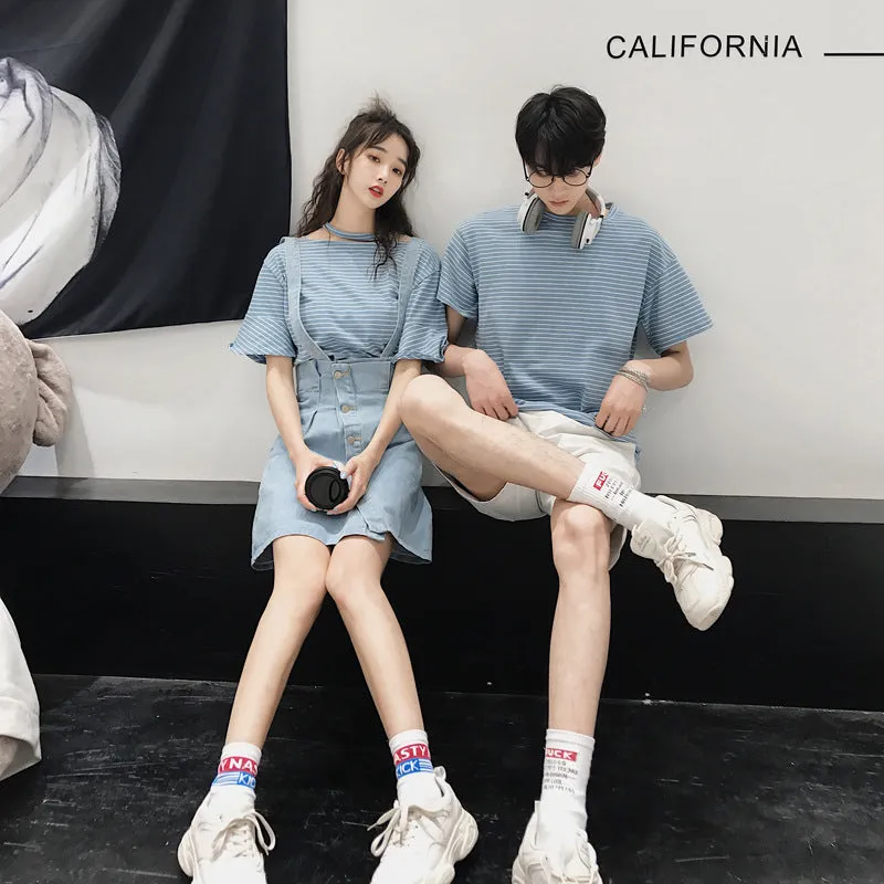 Niche Trendy Couple Summer Short Sleeve T-Shirt Korean INS Popular Elegant Dress Sets