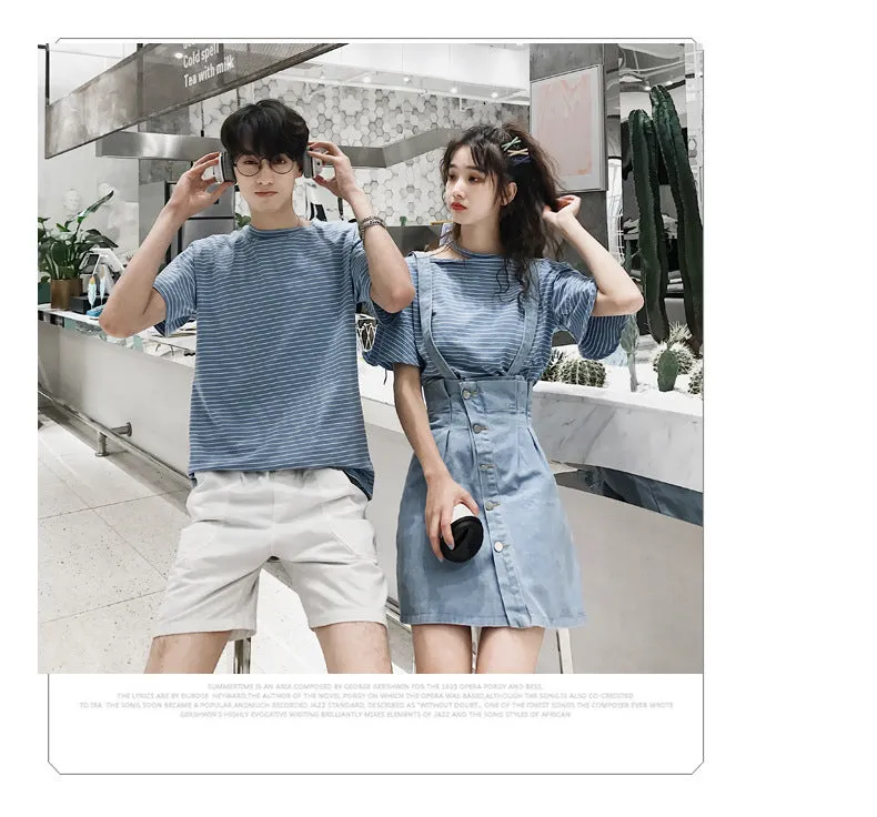 Niche Trendy Couple Summer Short Sleeve T-Shirt Korean INS Popular Elegant Dress Sets