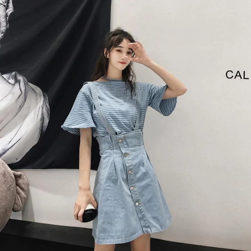 Niche Trendy Couple Summer Short Sleeve T-Shirt Korean INS Popular Elegant Dress Sets