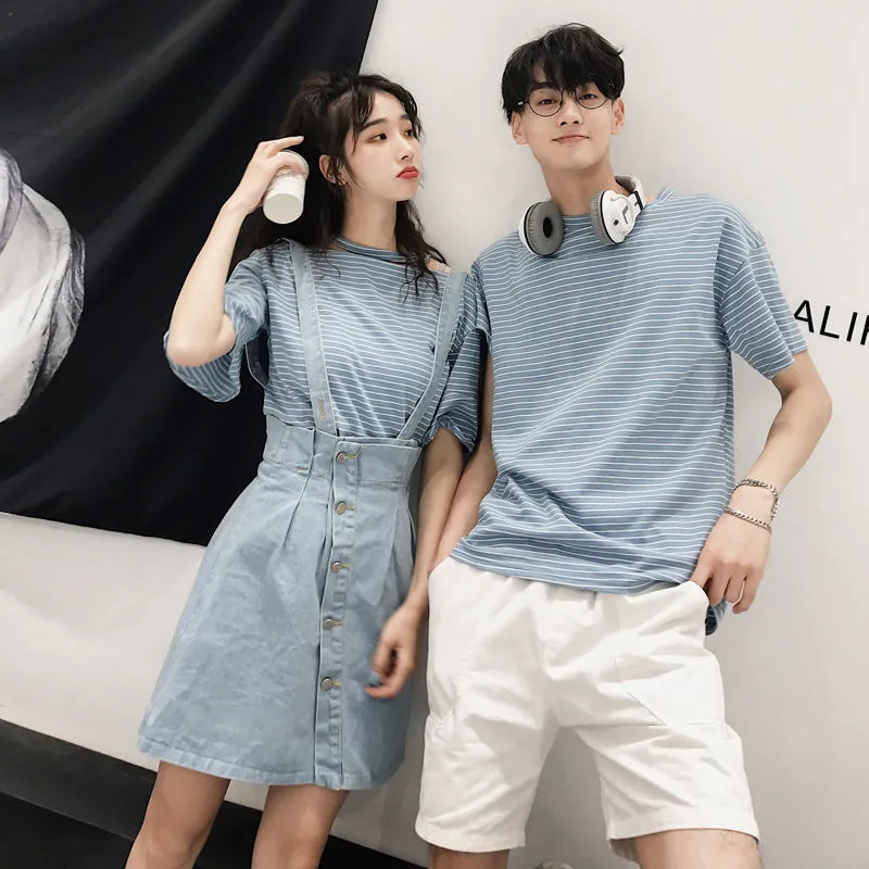 Niche Trendy Couple Summer Short Sleeve T-Shirt Korean INS Popular Elegant Dress Sets