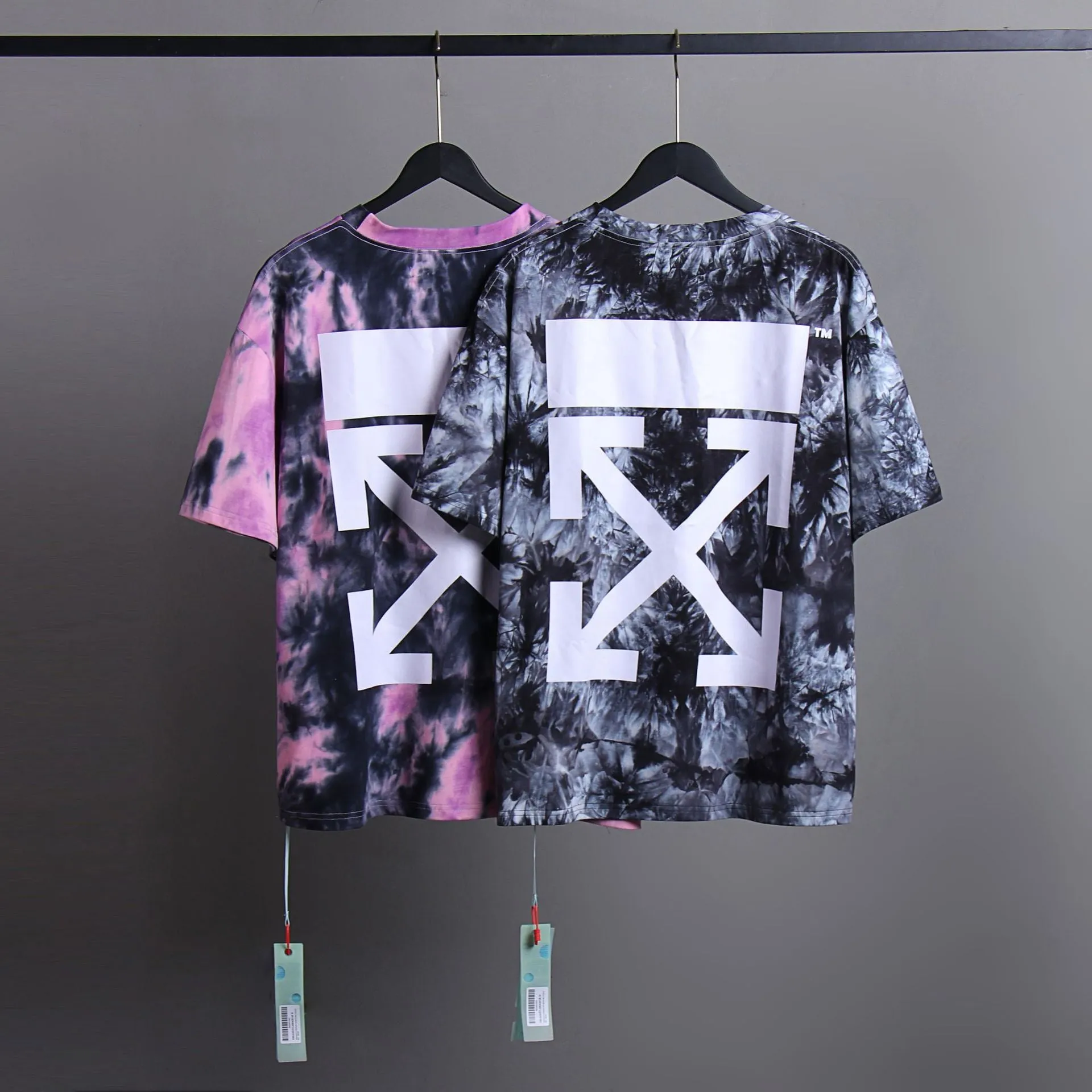 Off Whtie T Shirts Diagonal Arrow Print Male And Female Trendy Brand Short Sleeve