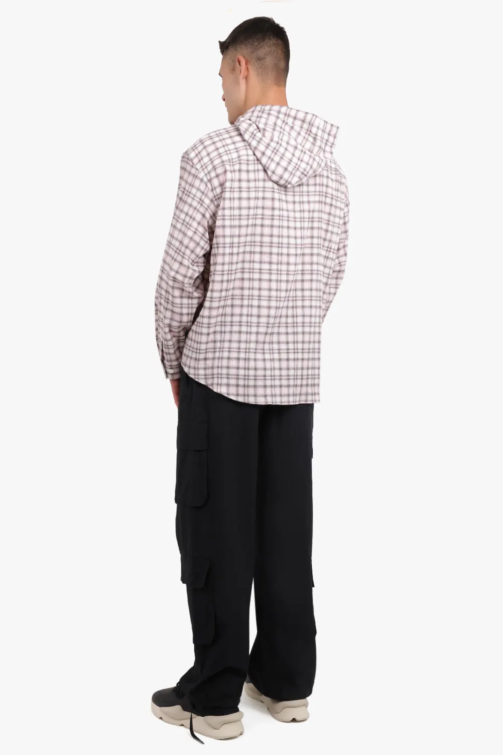 OVERSIZED CHECK HOODY SHIRTS | PINK