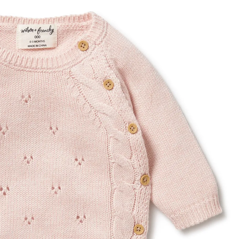 Pink Knitted Pointelle Kimono Cardigan