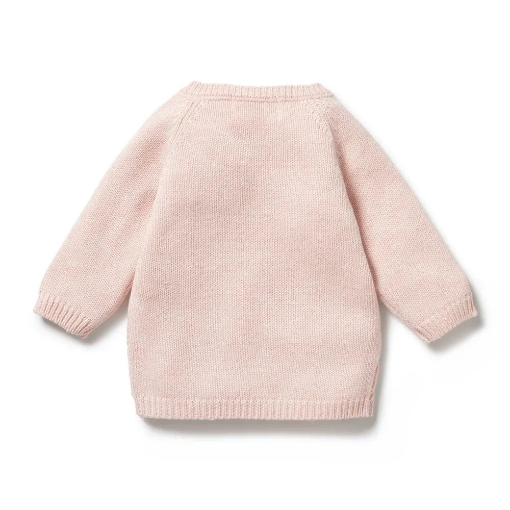 Pink Knitted Pointelle Kimono Cardigan