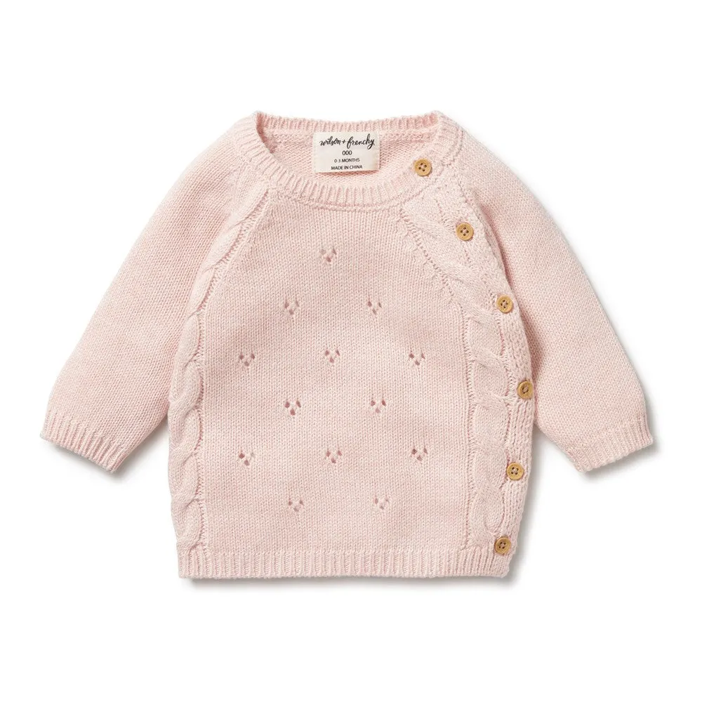 Pink Knitted Pointelle Kimono Cardigan