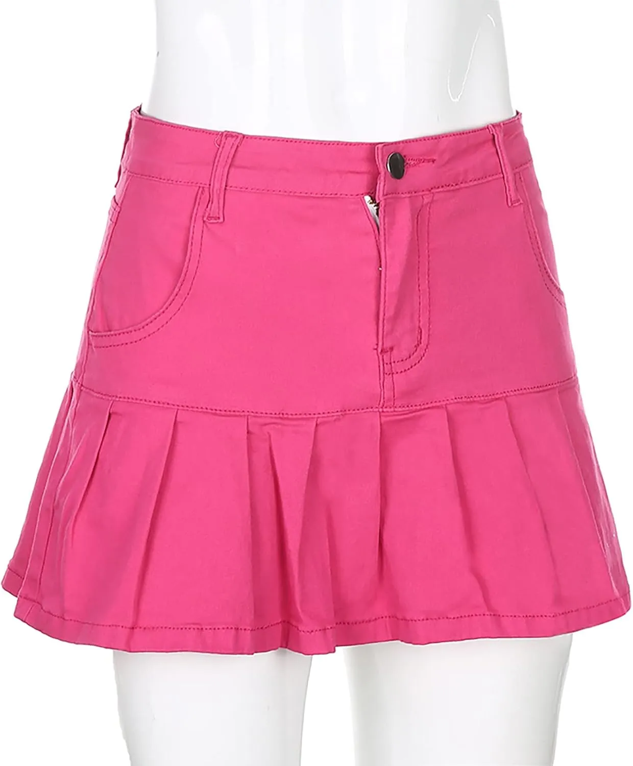 Pleated Skirts for Women Mid Waist Mini Jean Skirts Trendy Sweet Flare Hem A-Line Skirt Casual Comfy Denim Skirt