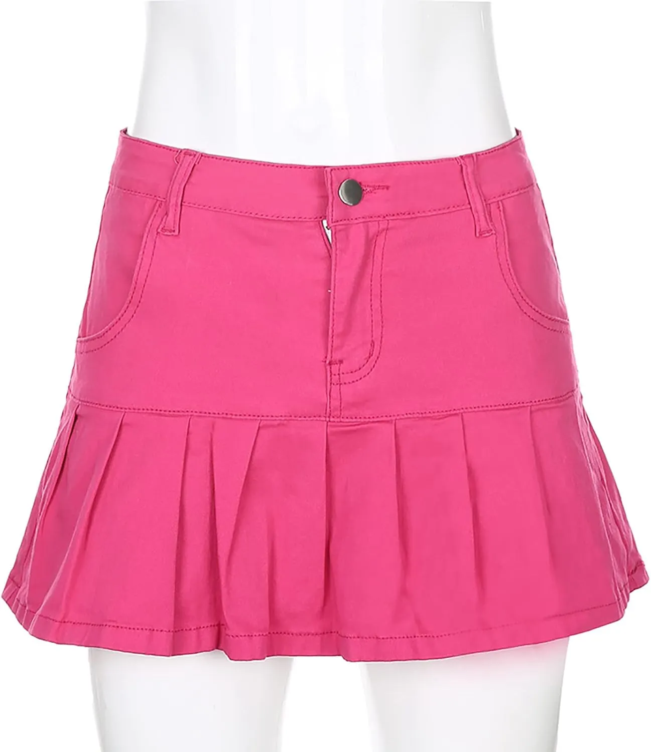 Pleated Skirts for Women Mid Waist Mini Jean Skirts Trendy Sweet Flare Hem A-Line Skirt Casual Comfy Denim Skirt