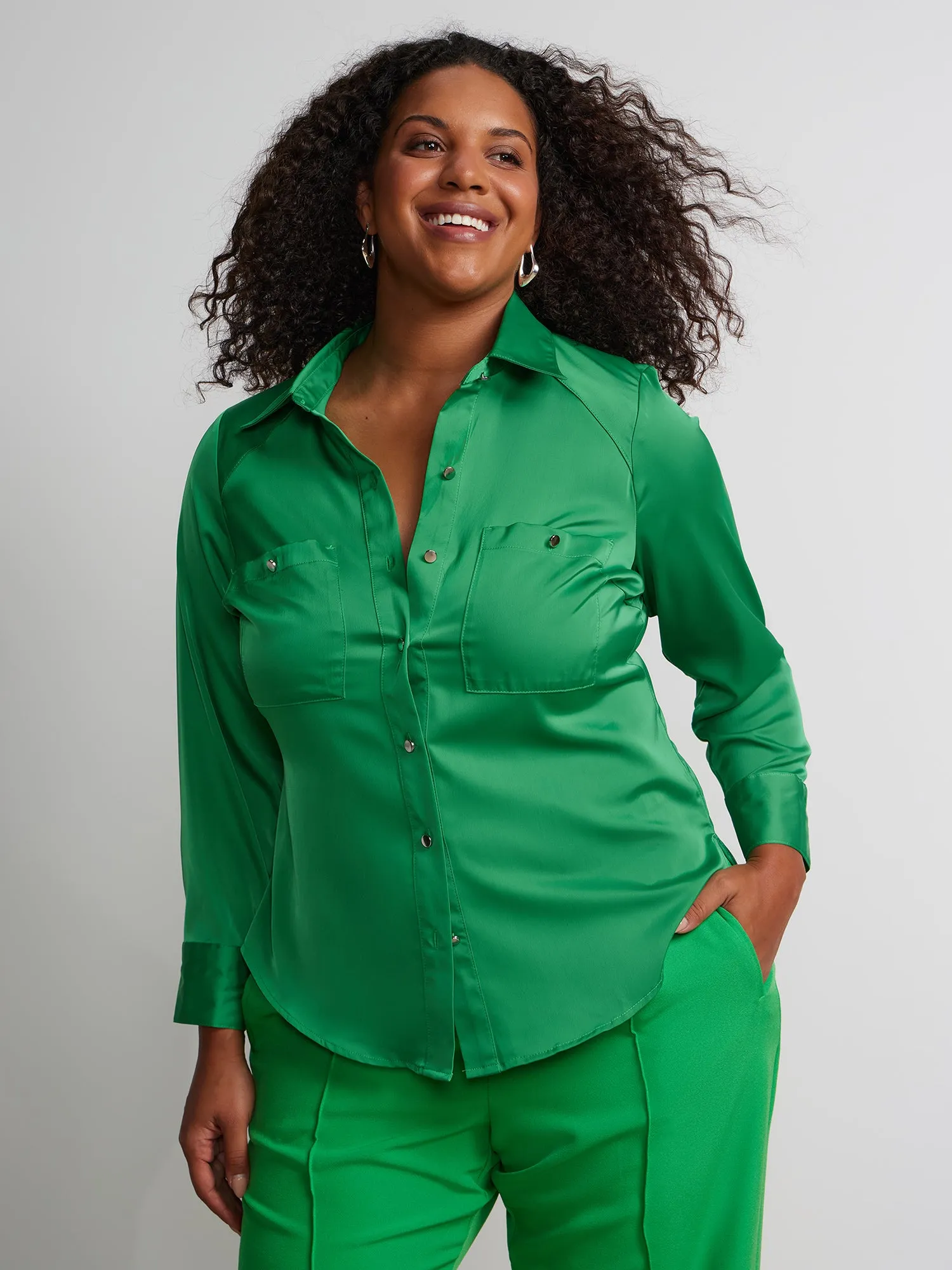 Plus Long Sleeve Button Down Shirt