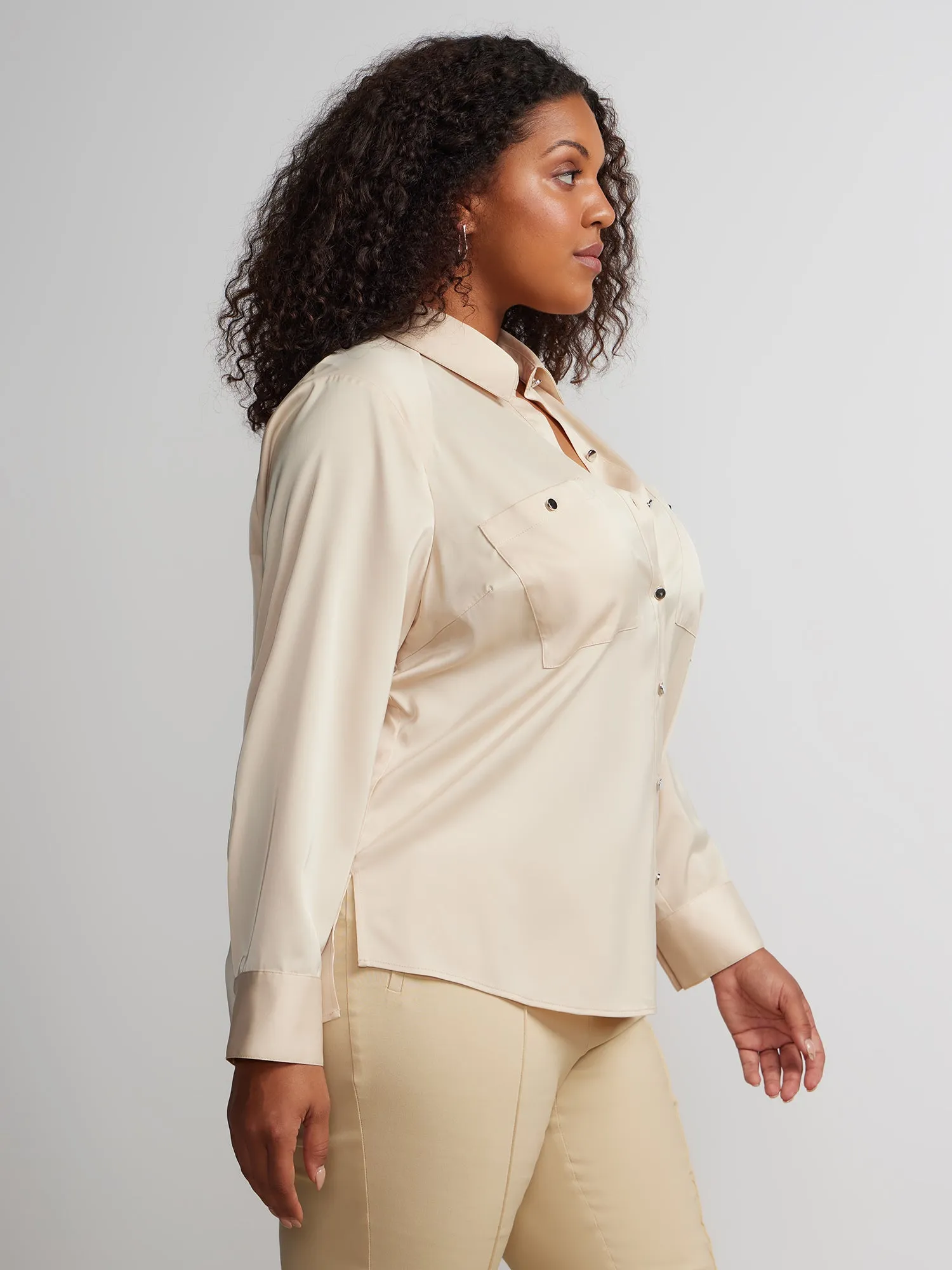 Plus Long Sleeve Button Down Shirt