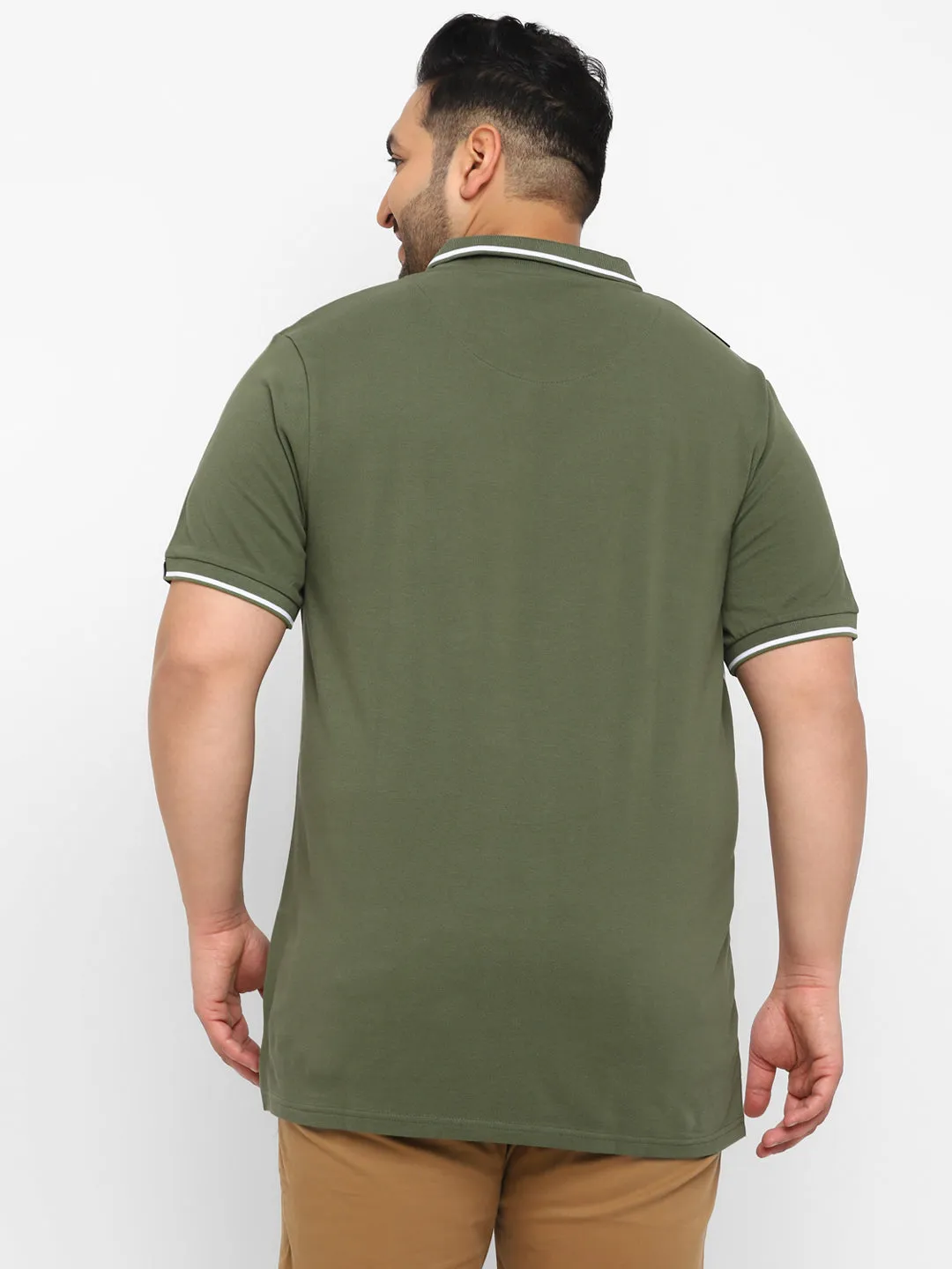Plus Men's Olive, White, Black Colour-Block Regular Fit Half Sleeve Cotton Polo T-Shirt