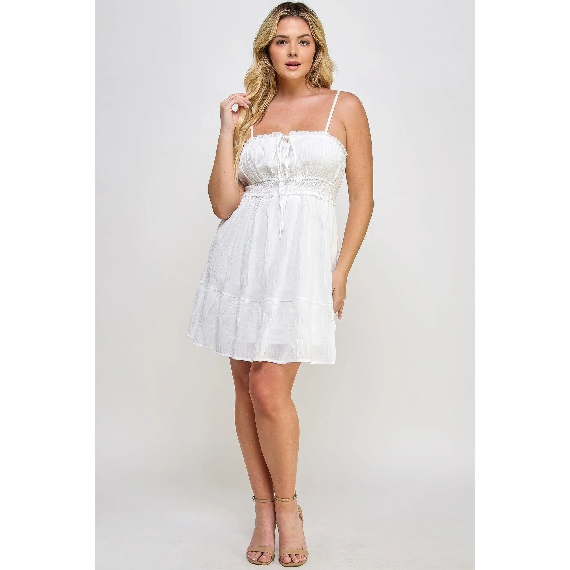 Plus Size Lightweight Crinkle Textured Front Ruffle Dress