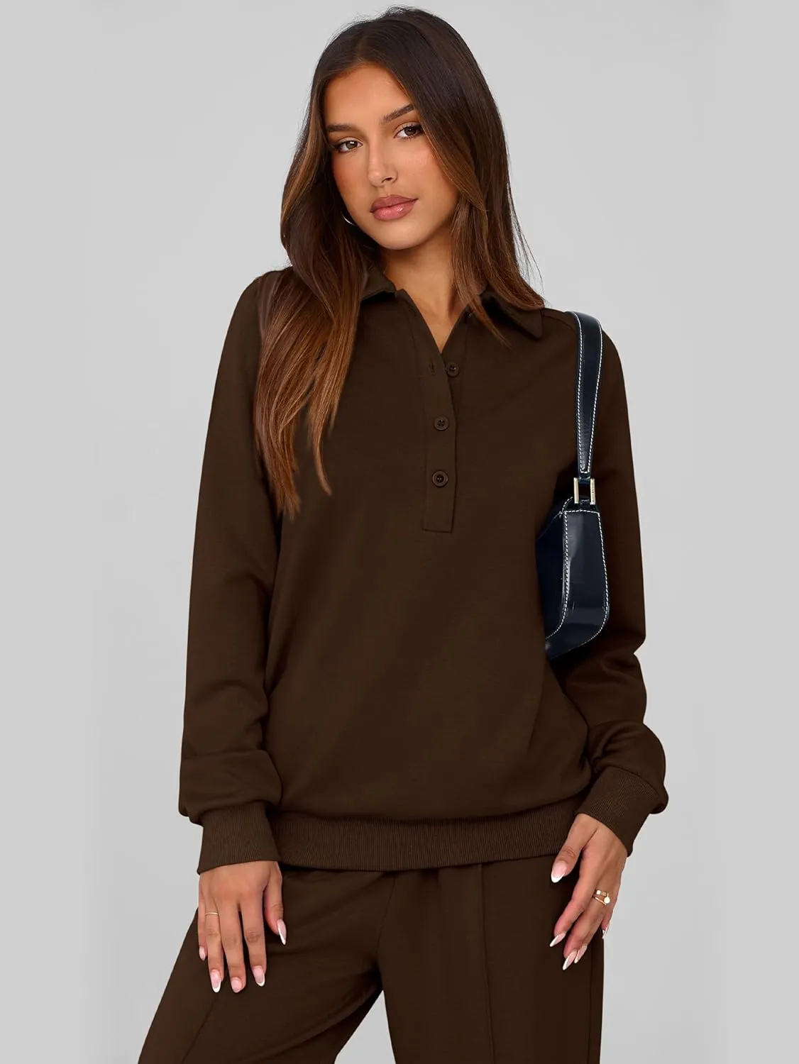 PRETTYGARDEN Women Fall 2 Piece Outfits Sweatsuits Quarter Button Long Sleeve Sweatshirt Wide Leg Pants Tracksuit Lounge Sets