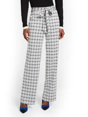 Pull-On Check-Print Tie-Waist Palazzo Ponte Pant - Superflex