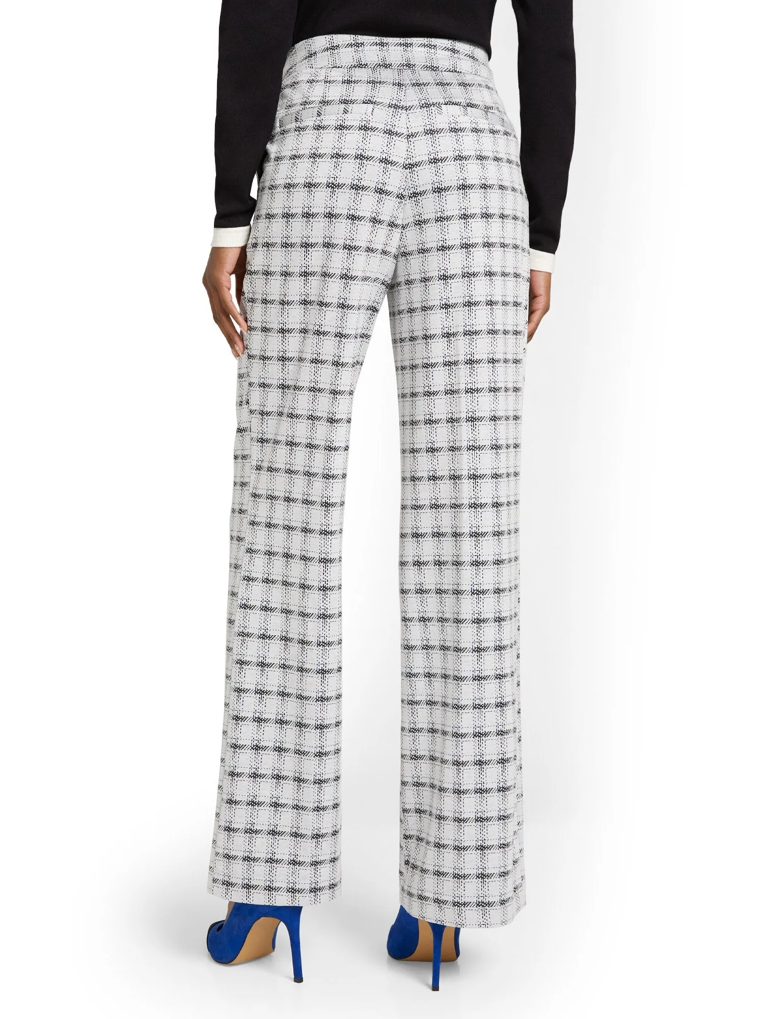 Pull-On Check-Print Tie-Waist Palazzo Ponte Pant - Superflex