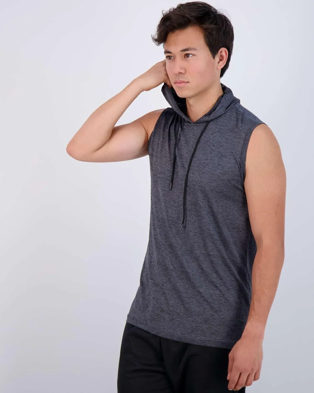 Real Essentials 3 Pack: Mens Dry-Fit Active Hooded Tank Top - Workout Sleeveless Hoodie Drawstring (Available in Big & Tall)