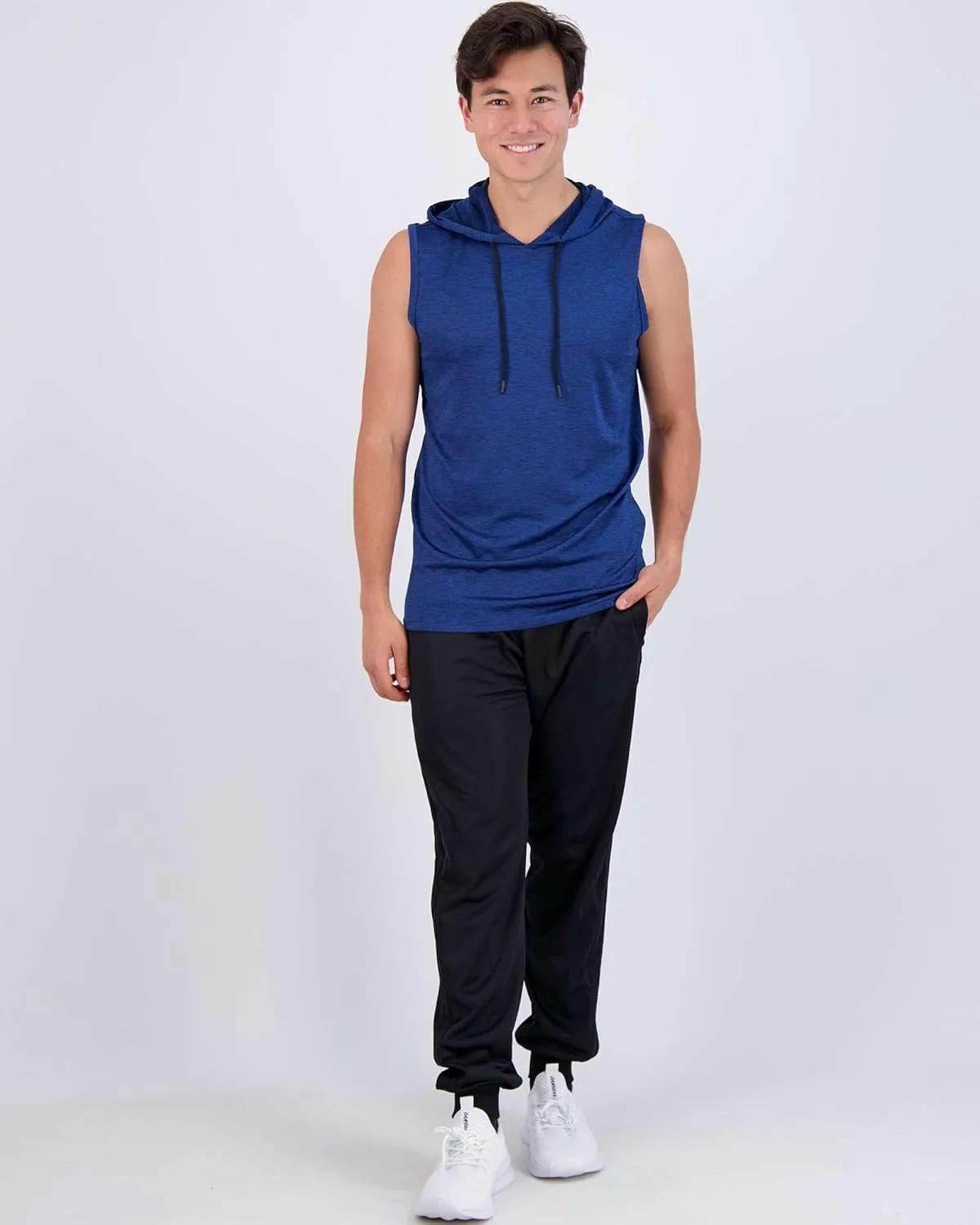 Real Essentials 3 Pack: Mens Dry-Fit Active Hooded Tank Top - Workout Sleeveless Hoodie Drawstring (Available in Big & Tall)