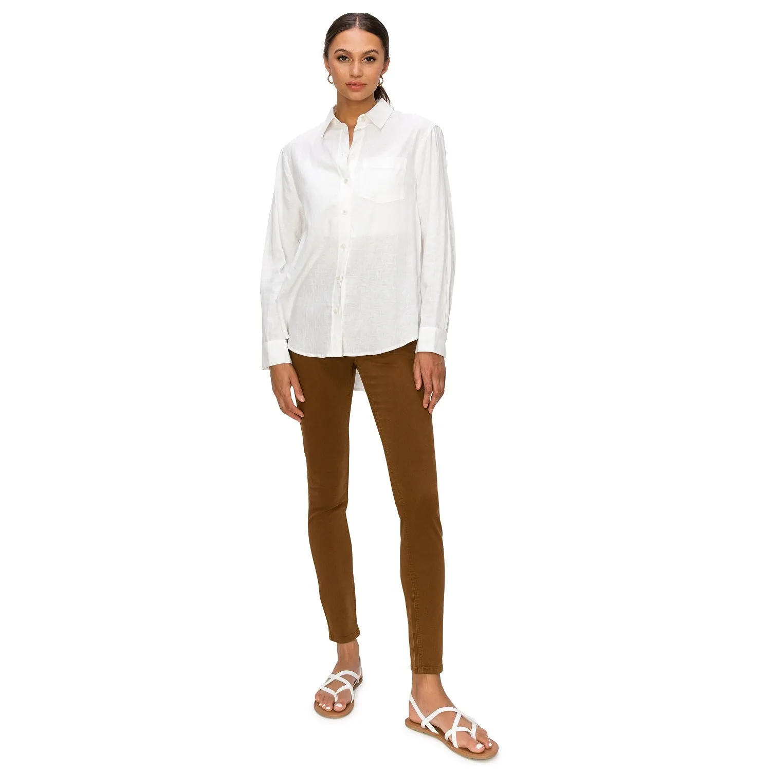 Relaxed Fit Linen Button-Down Shirts - White