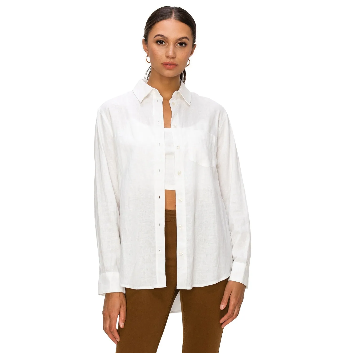 Relaxed Fit Linen Button-Down Shirts - White