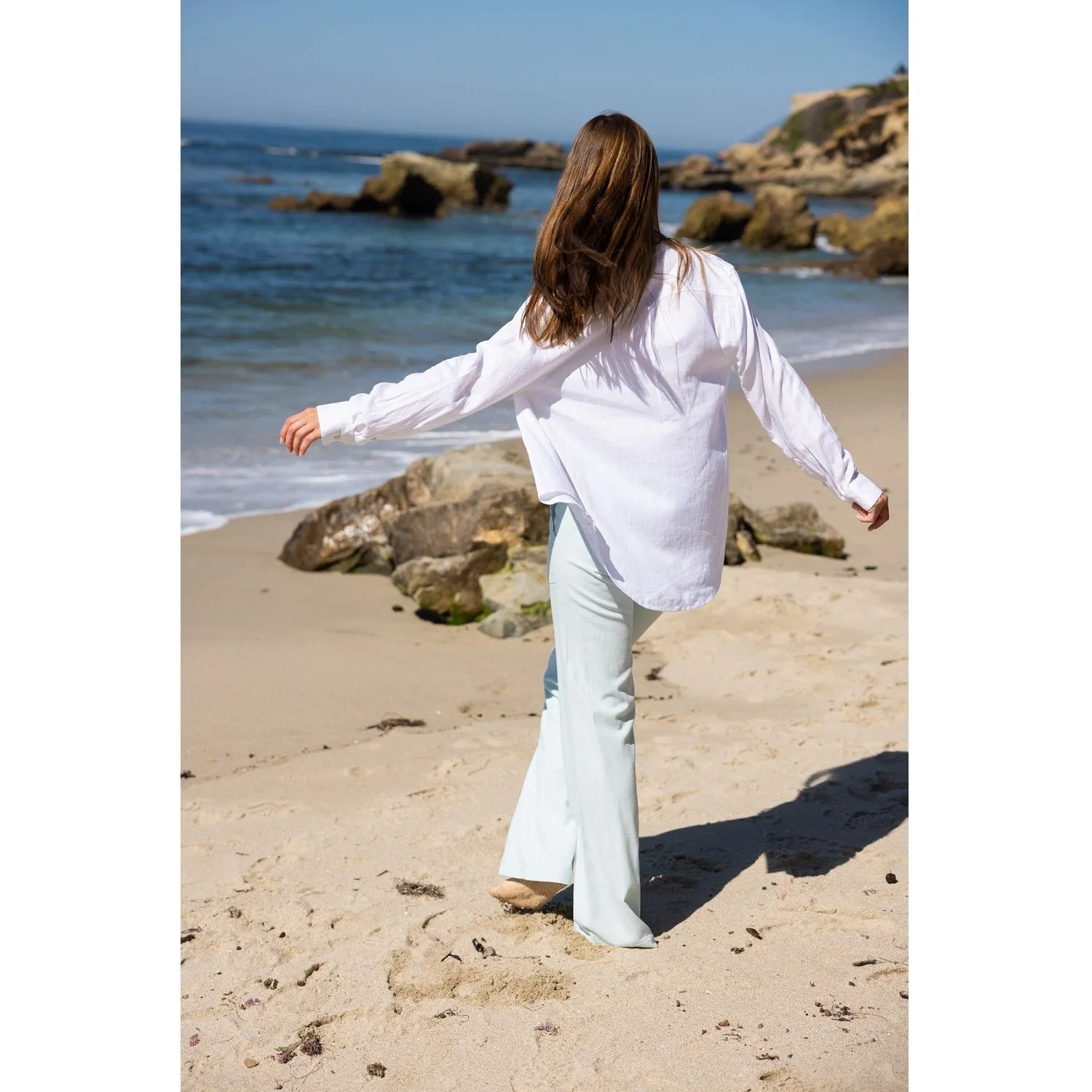 Relaxed Fit Linen Button-Down Shirts - White
